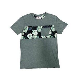 Mens On the Byas Green T Shirt with Floral Stripe and Pocket Small